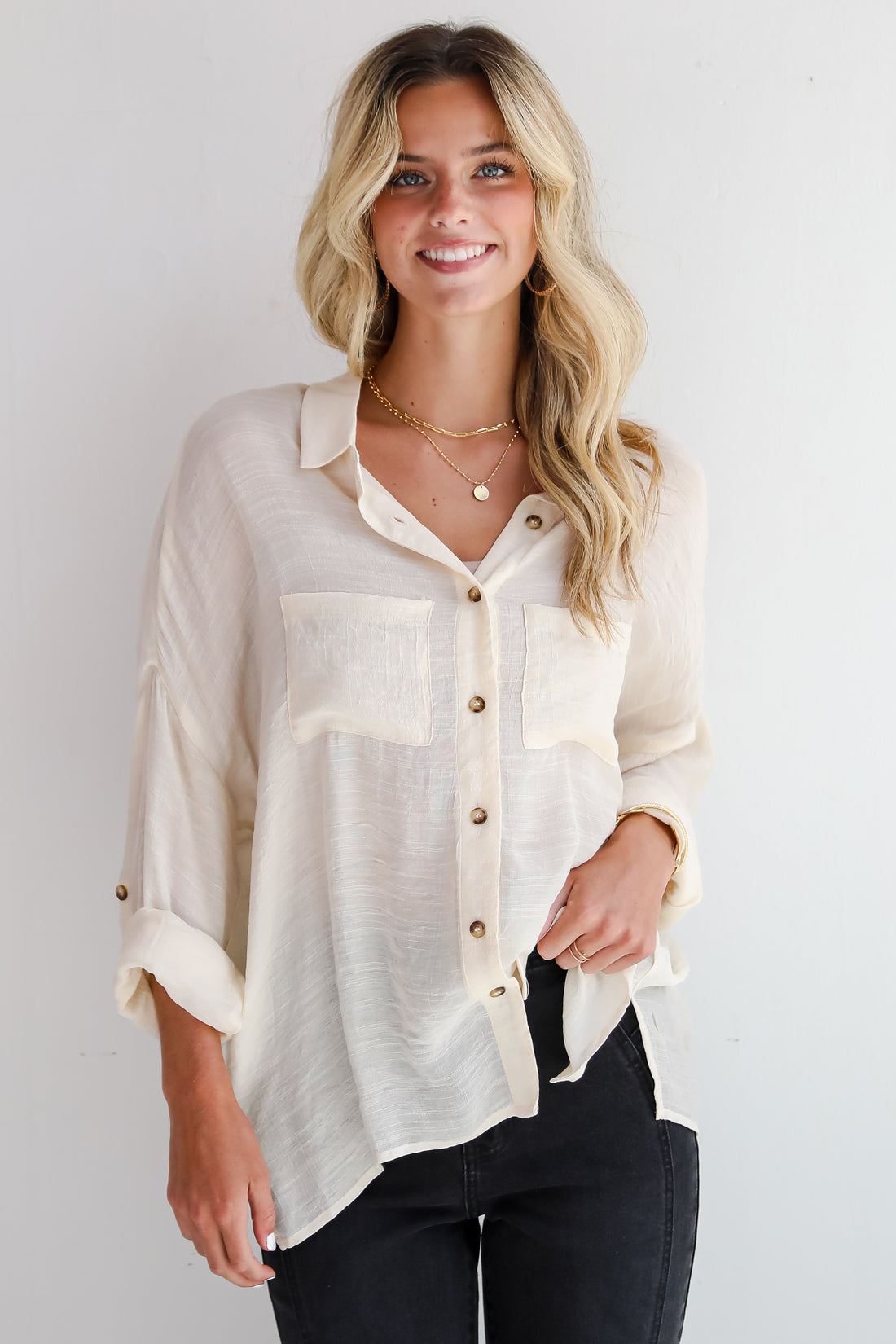 Compelling Composure Oversized Button-Up Blouse