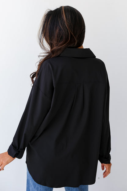 classic black Button-Up Blouse