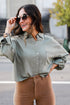 olive Linen Button-Up Blouse