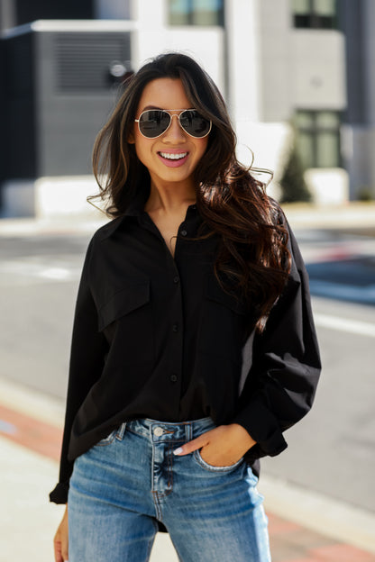 black Button-Up Blouse