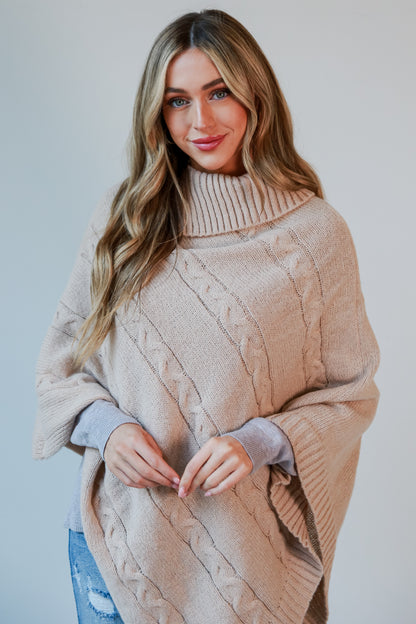 Beige Cable Knit Poncho for women