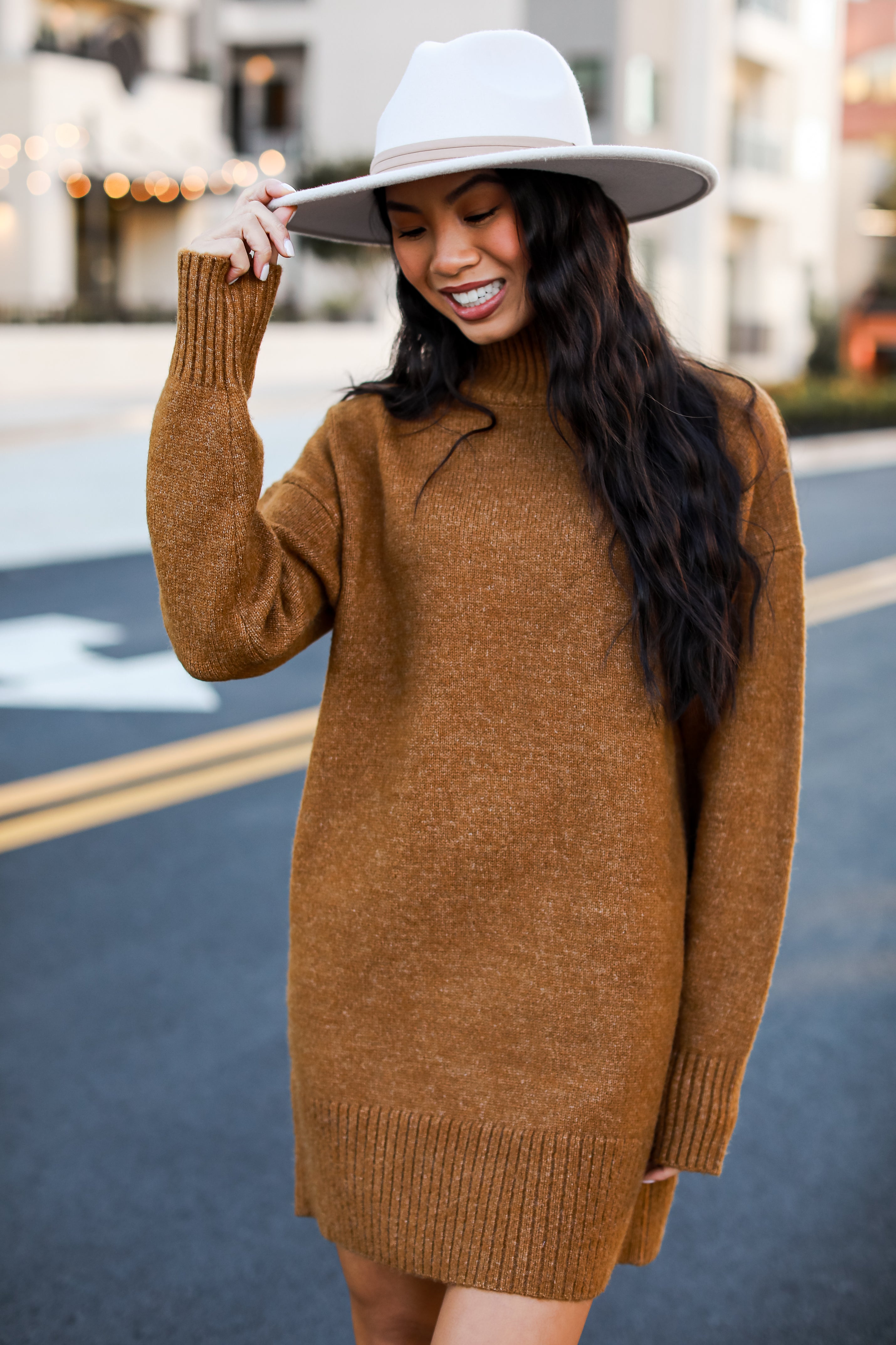 Camel Mini Sweater Dress