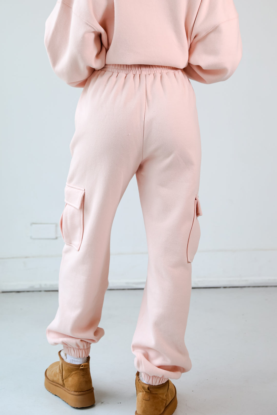 pink Fleece Cargo Jogger Sweatpants back view