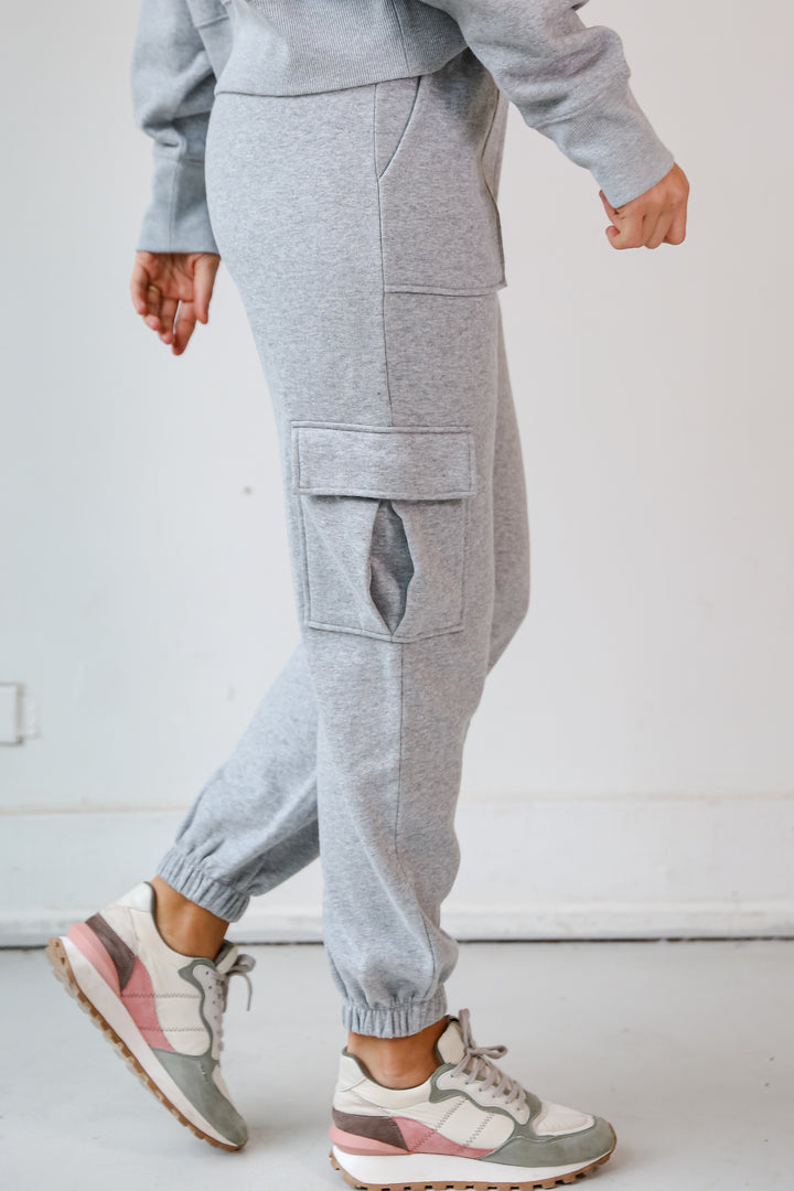 grey Fleece Cargo Jogger Sweatpants side view