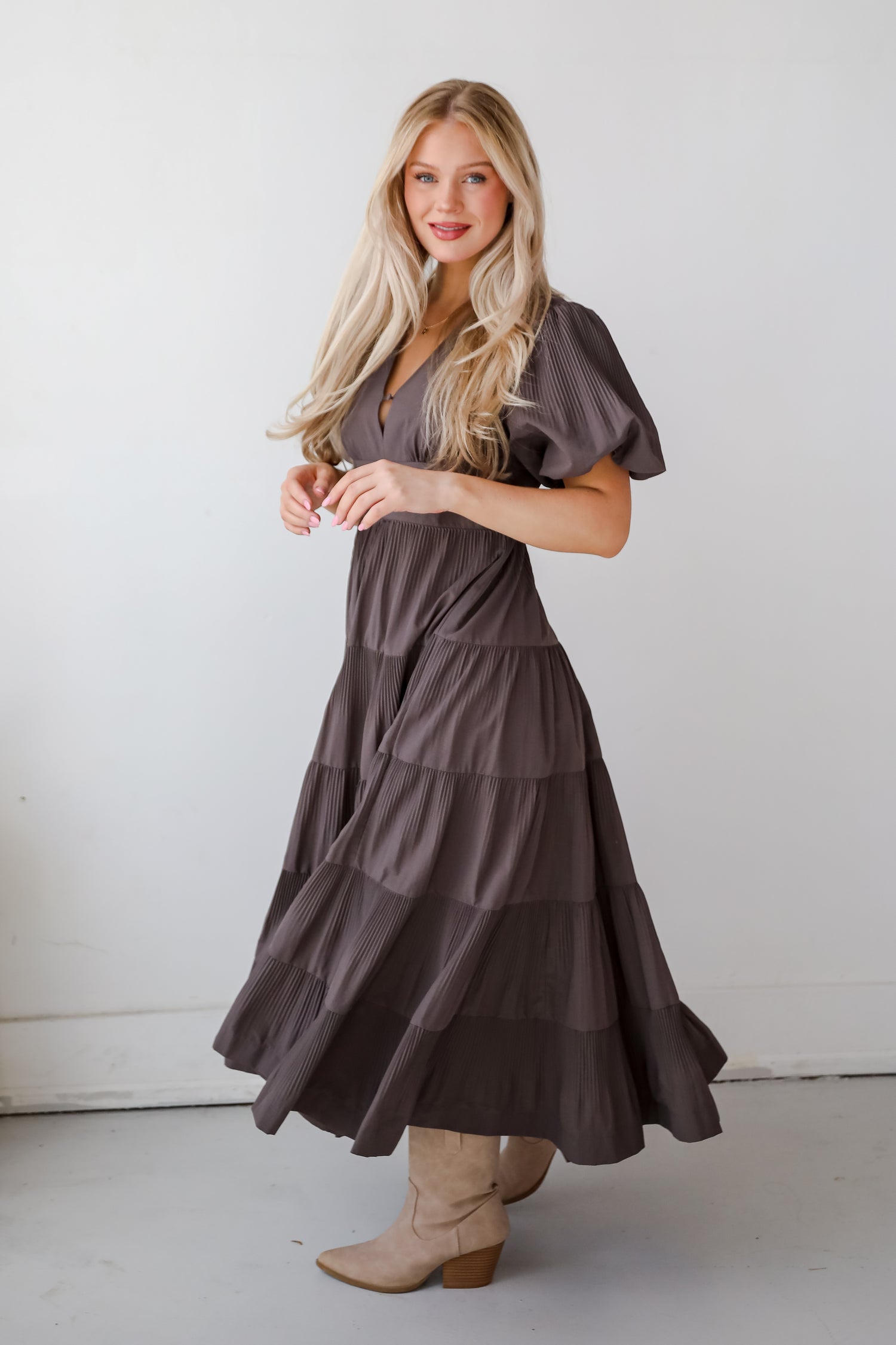 Stunning RSVP Charcoal Tiered Maxi Dress