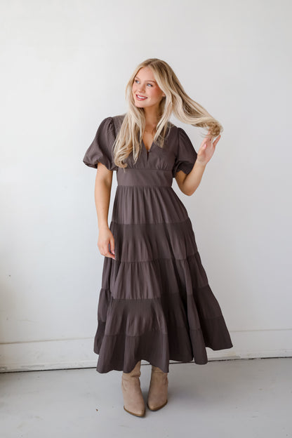 Stunning RSVP Charcoal Tiered Maxi Dress