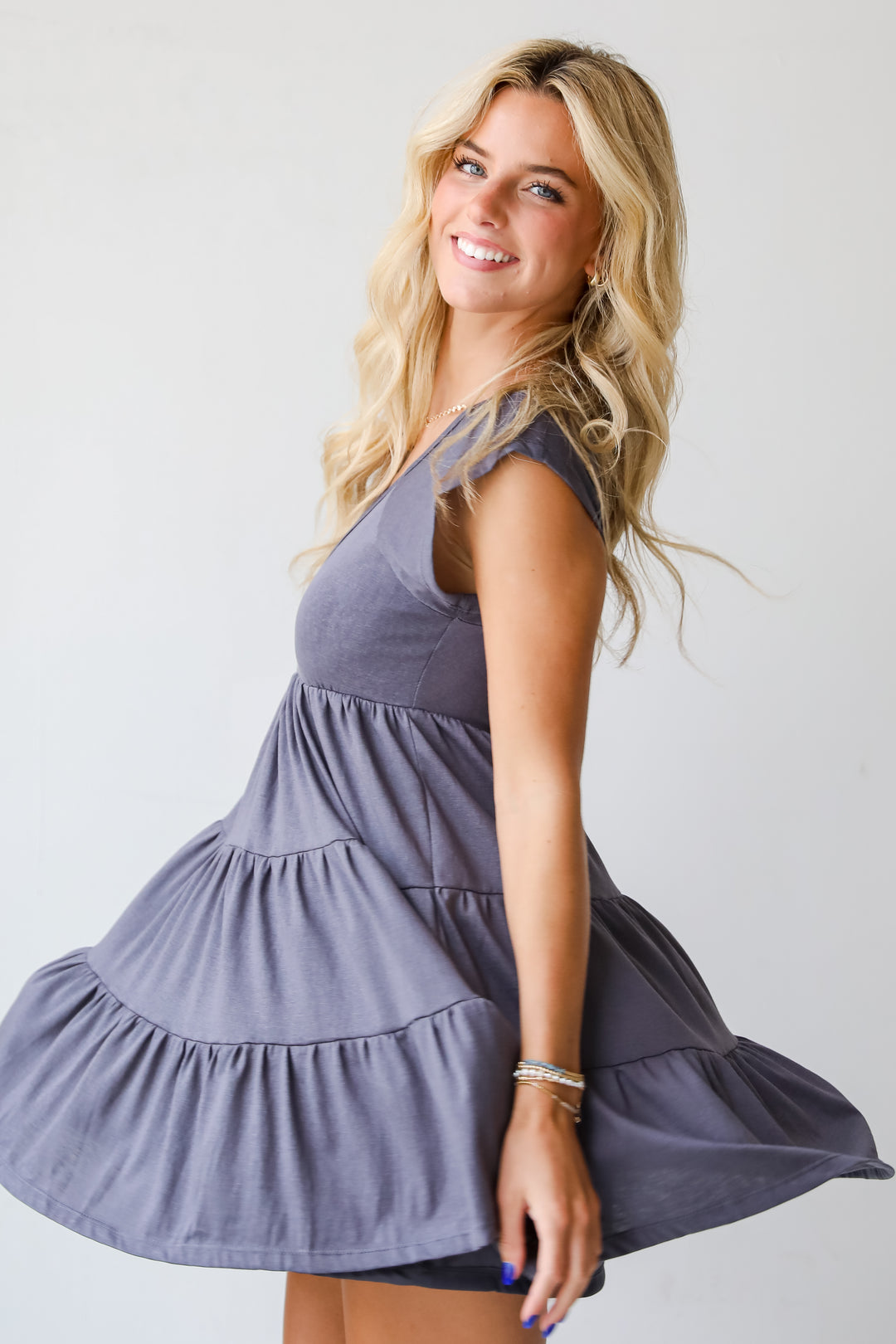 Isabelle Charcoal Tiered Mini Dress