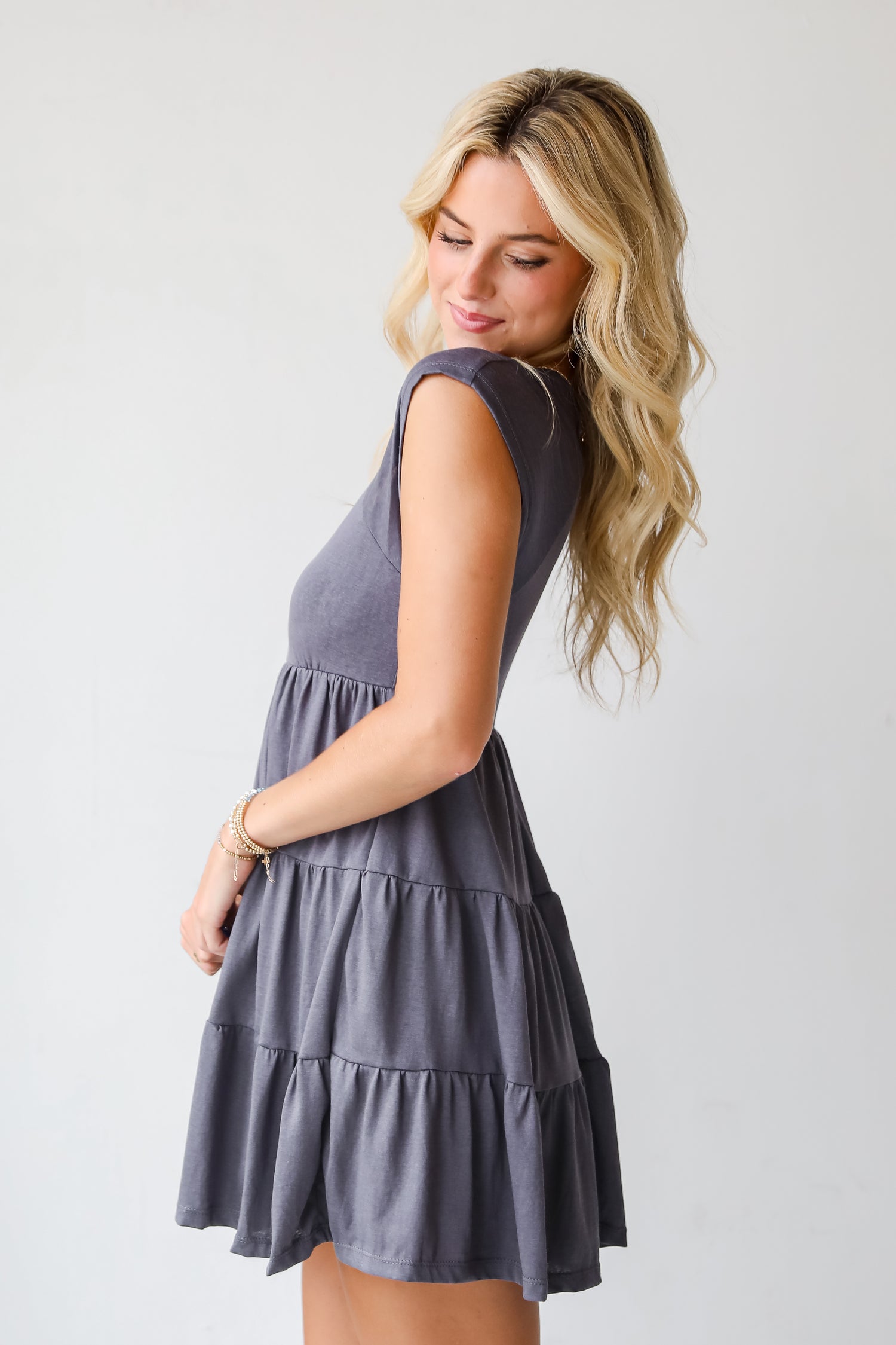 Isabelle Charcoal Tiered Mini Dress