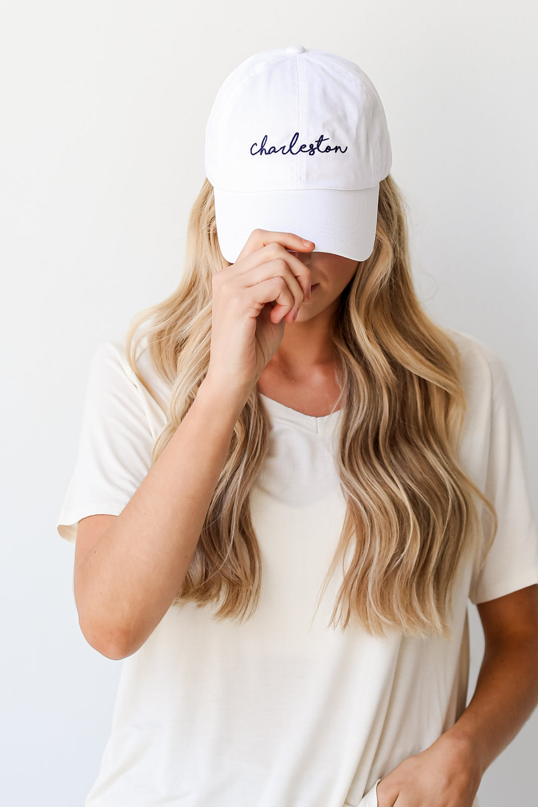 White Charleston Script Embroidered Hat