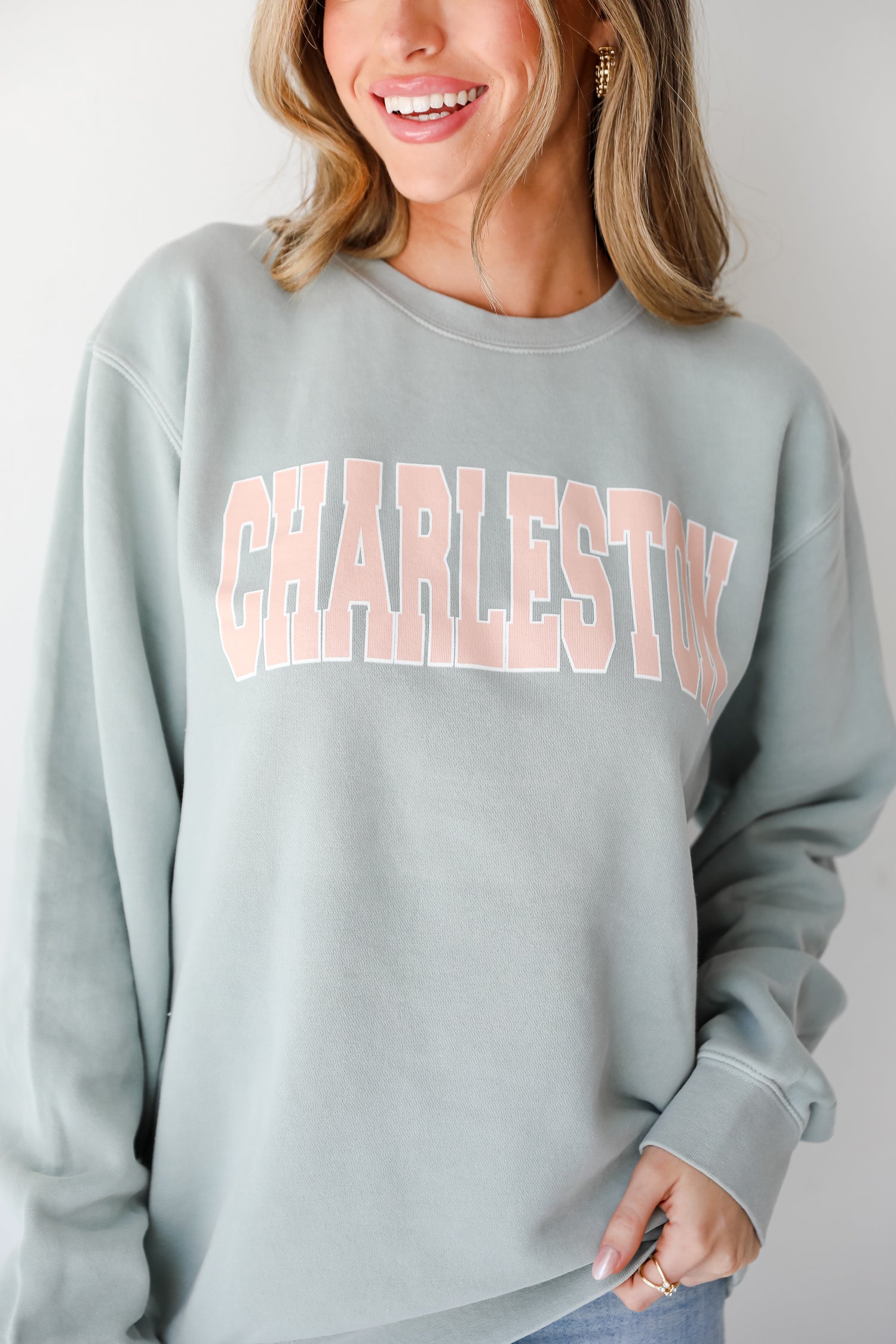 Sage Charleston Pullover on model