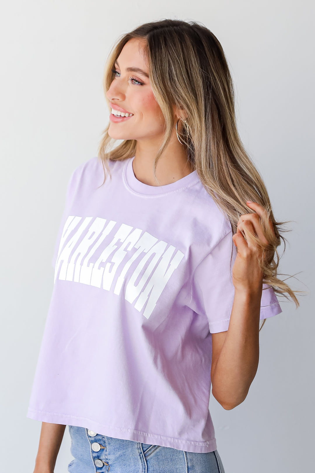 Lavender Charleston Cropped Tee side view