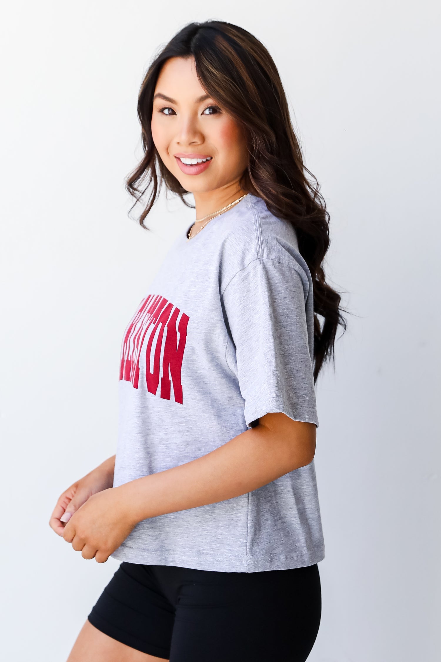 Heather Grey Charleston Cropped Tee side view