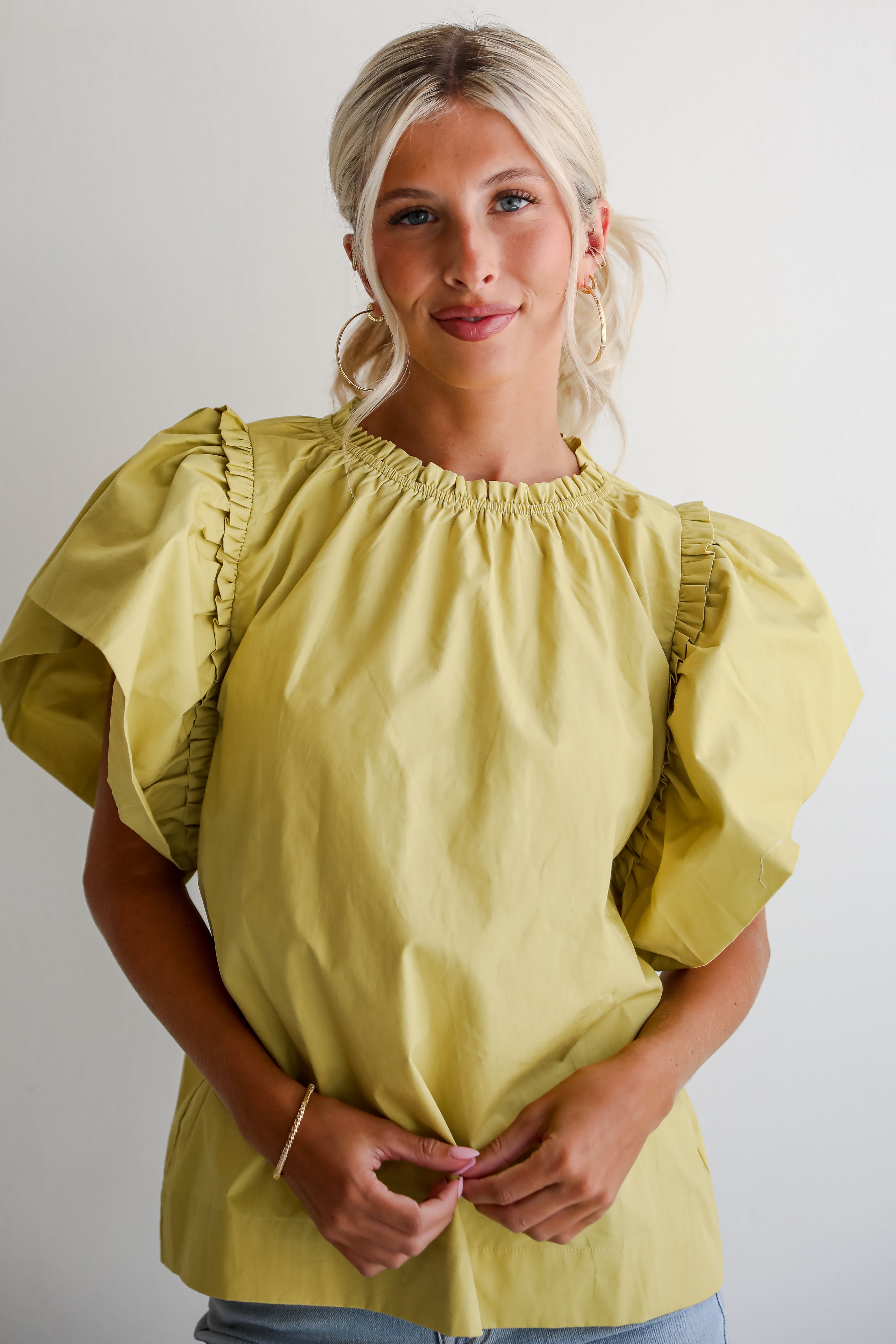 Precious Trend Chartreuse Ruffle Blouse