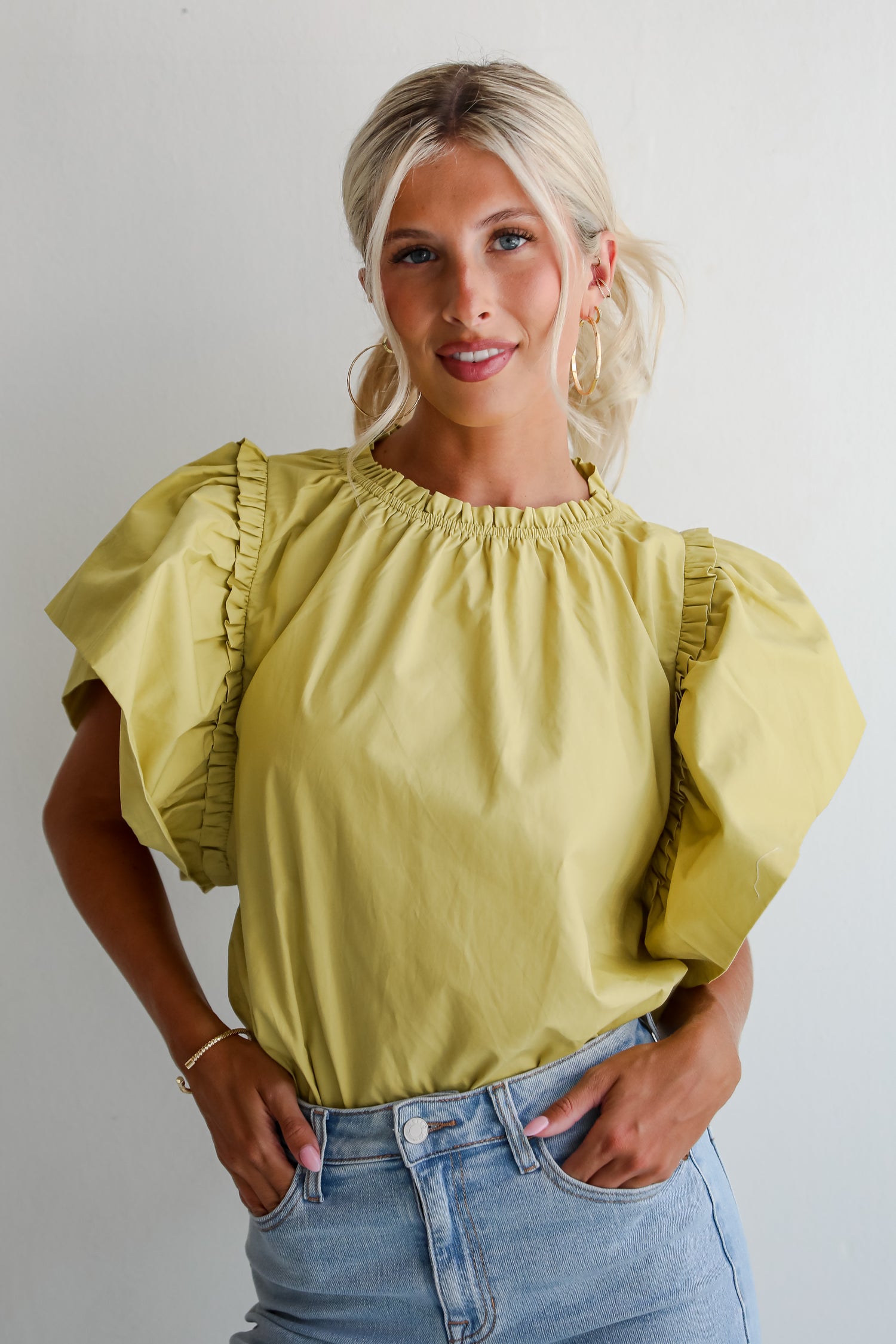 Precious Trend Chartreuse Ruffle Blouse