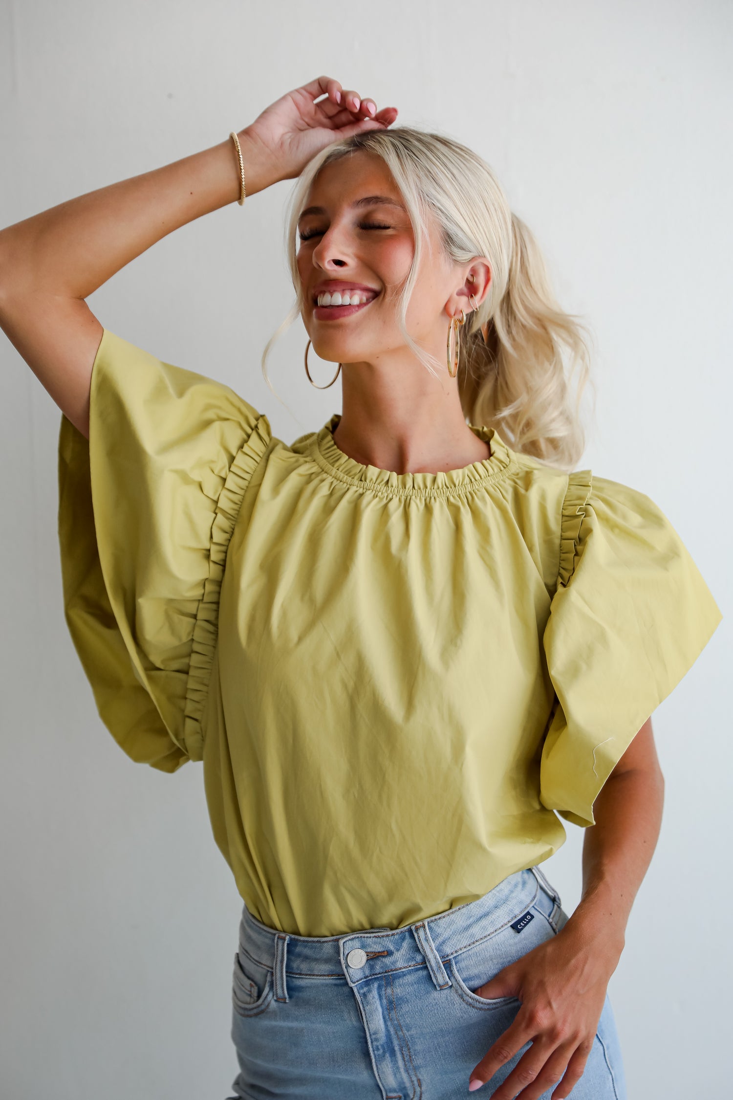 Precious Trend Chartreuse Ruffle Blouse