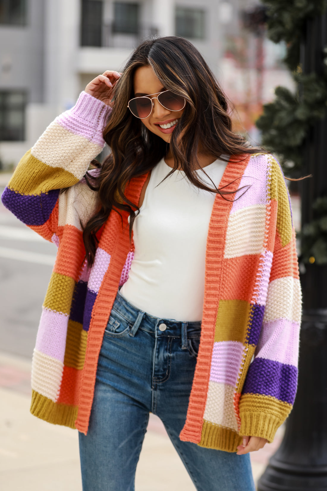 Checkered Sweater Cardigan