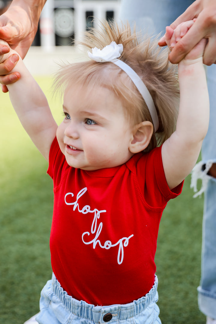 Red Chop Chop Script Onesie