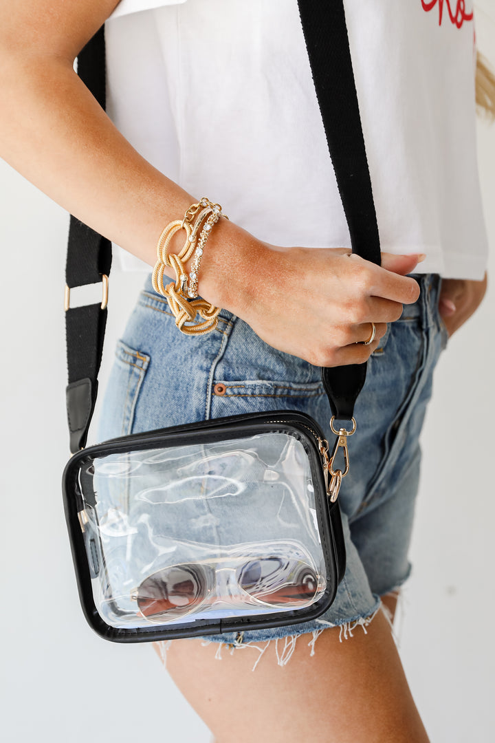 black Clear Crossbody Bag on model