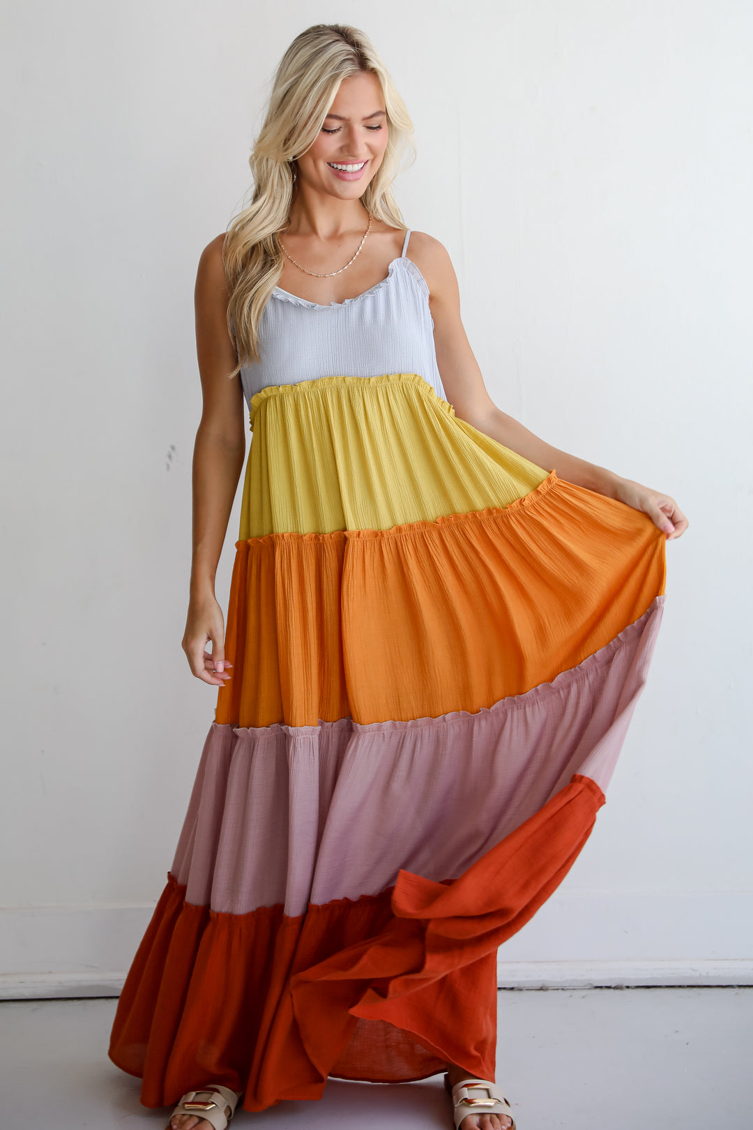 Compelling Aesthetic Color Block Maxi Dress