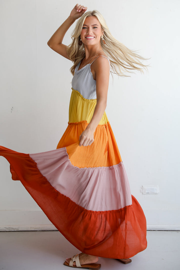 Compelling Aesthetic Color Block Maxi Dress