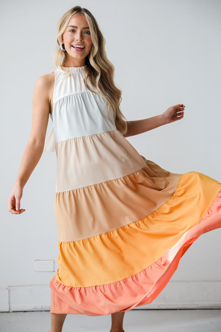 flowy Color Block Maxi Dress