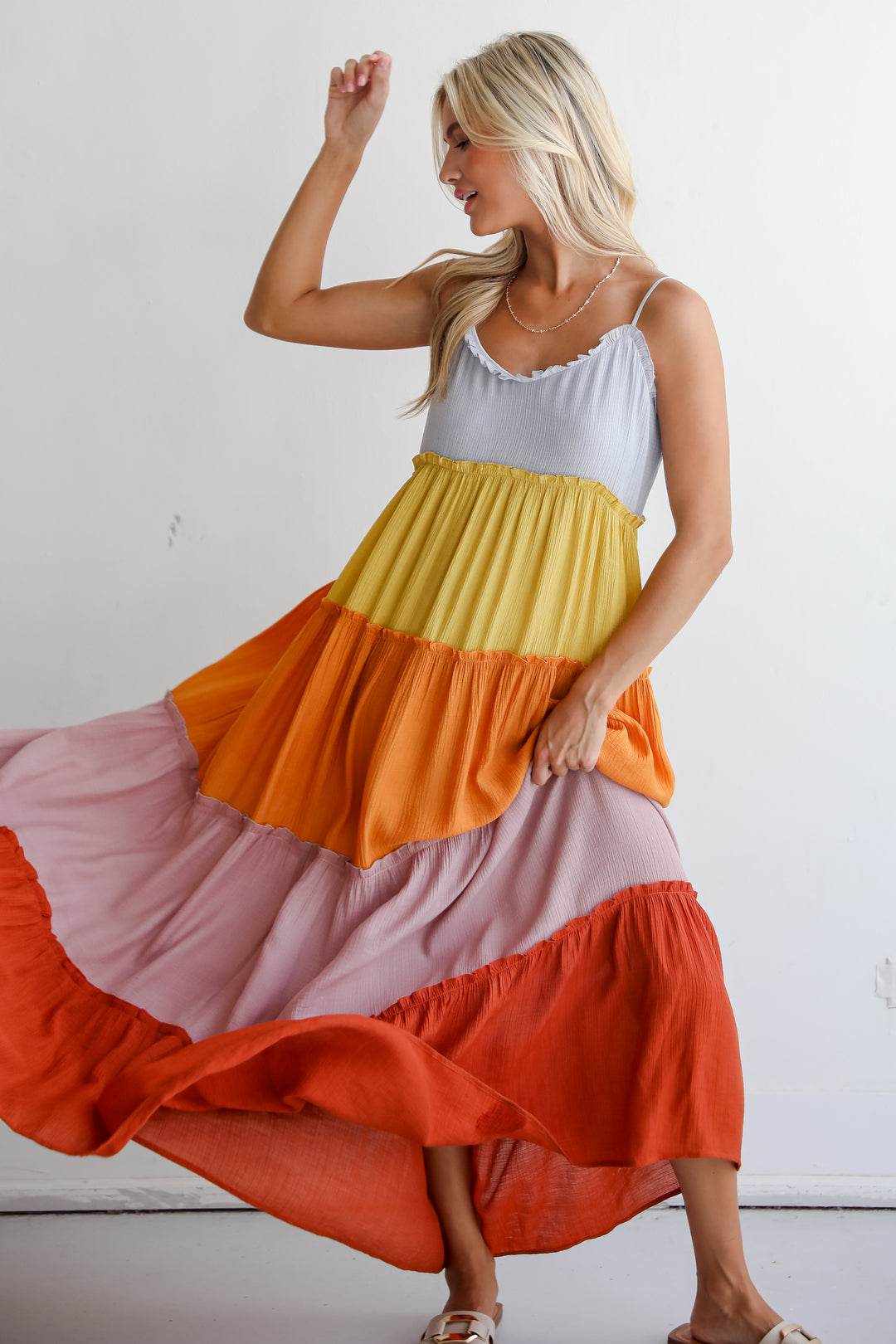 Compelling Aesthetic Color Block Maxi Dress