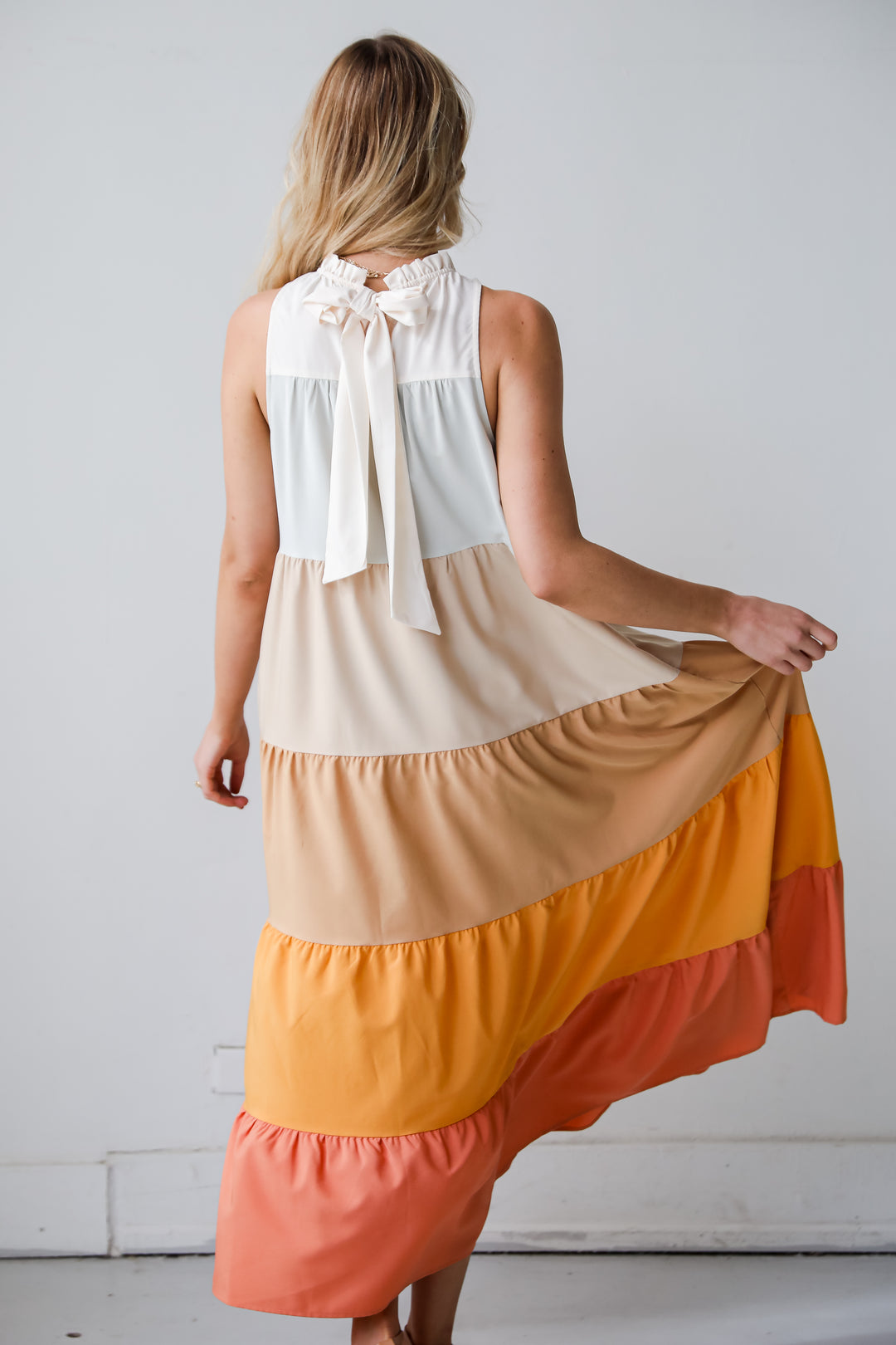 rust Color Block Maxi Dress