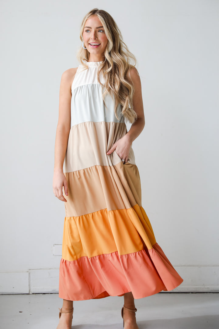 cute Color Block Maxi Dress