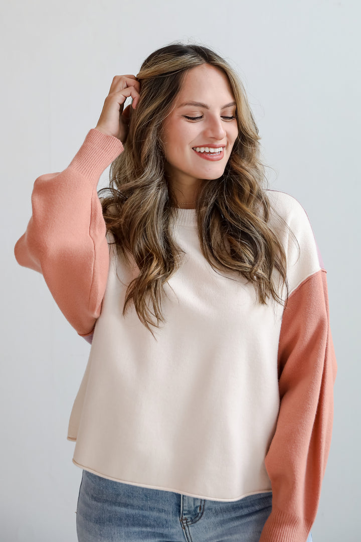 Complete Sophisticate Cream Color Block Sweater