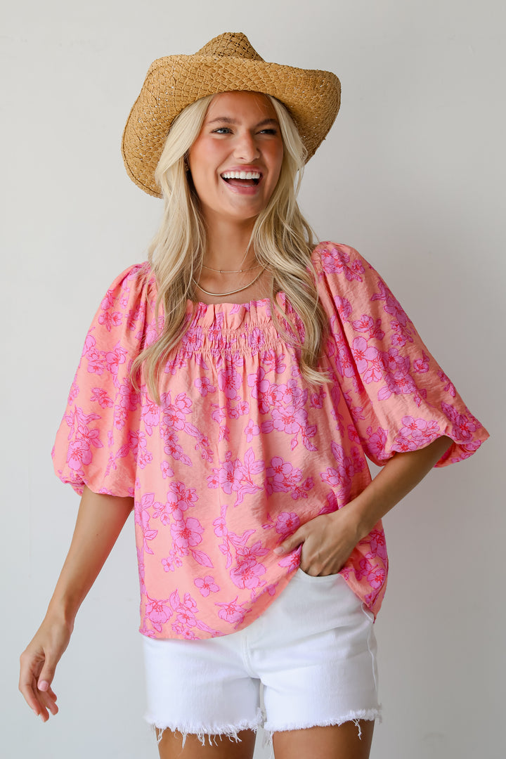 Clearly Stunning Coral Floral Blouse