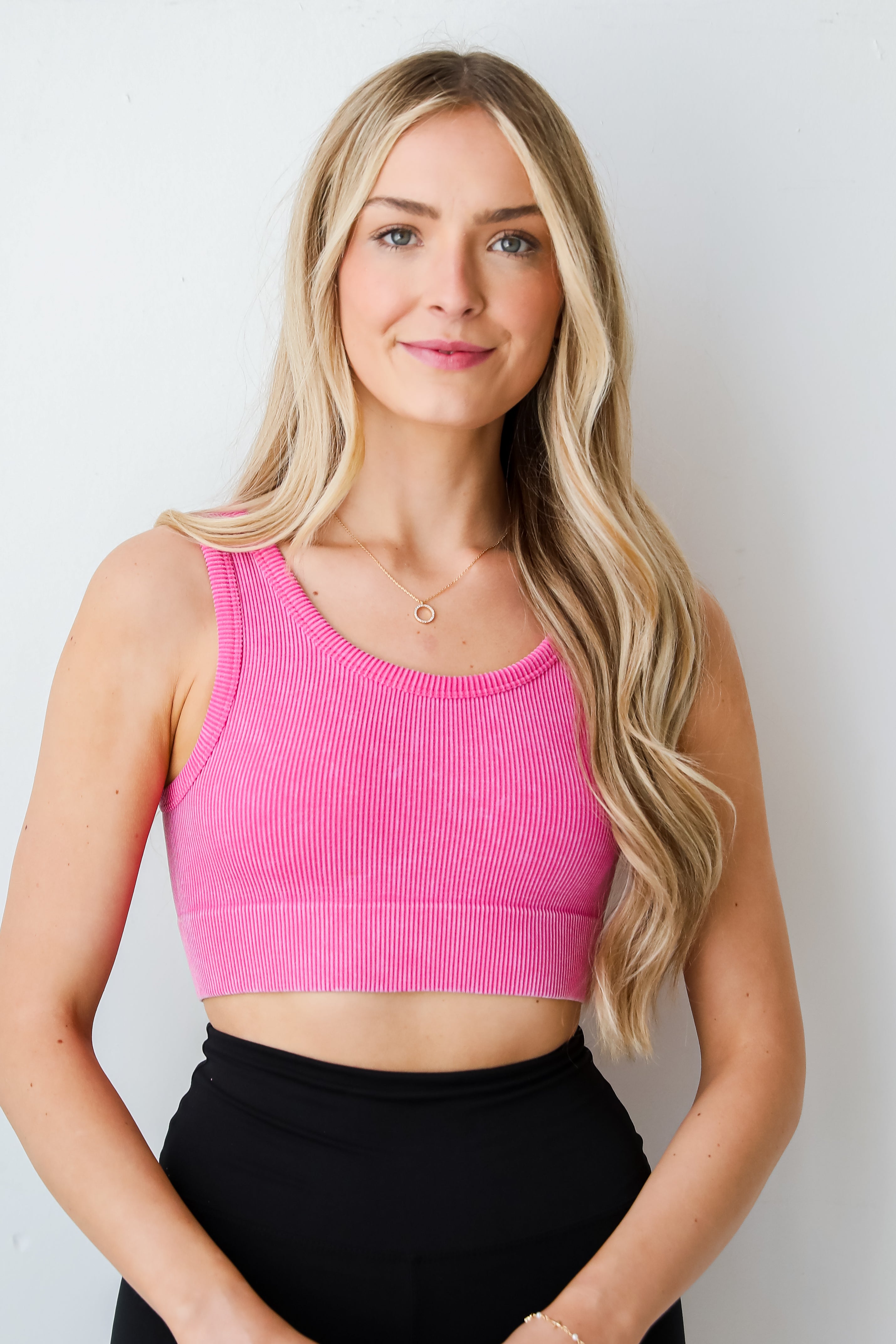 pink Ribbed Seamless Cropped Tank