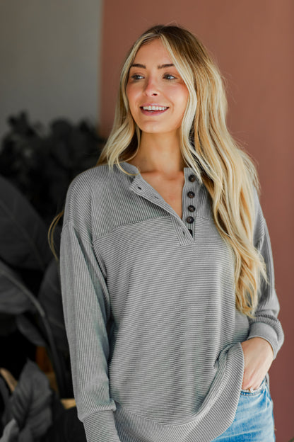 sage Corded Henley Top