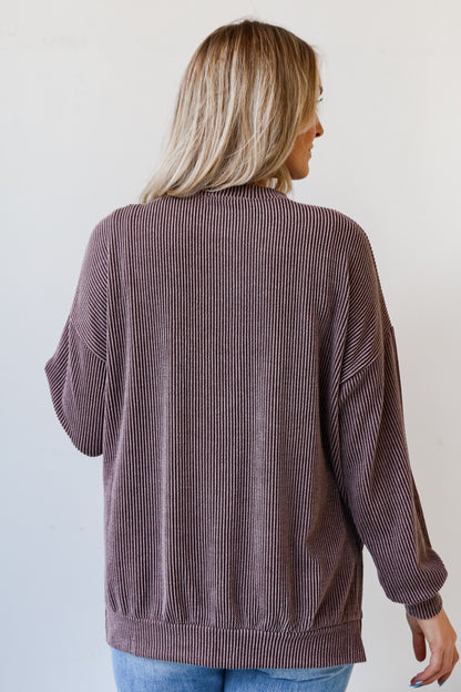 brown Corded Oversized Pullover back view