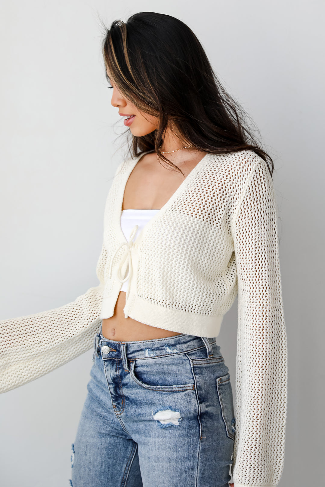 Ivory Crochet Knit Top for women