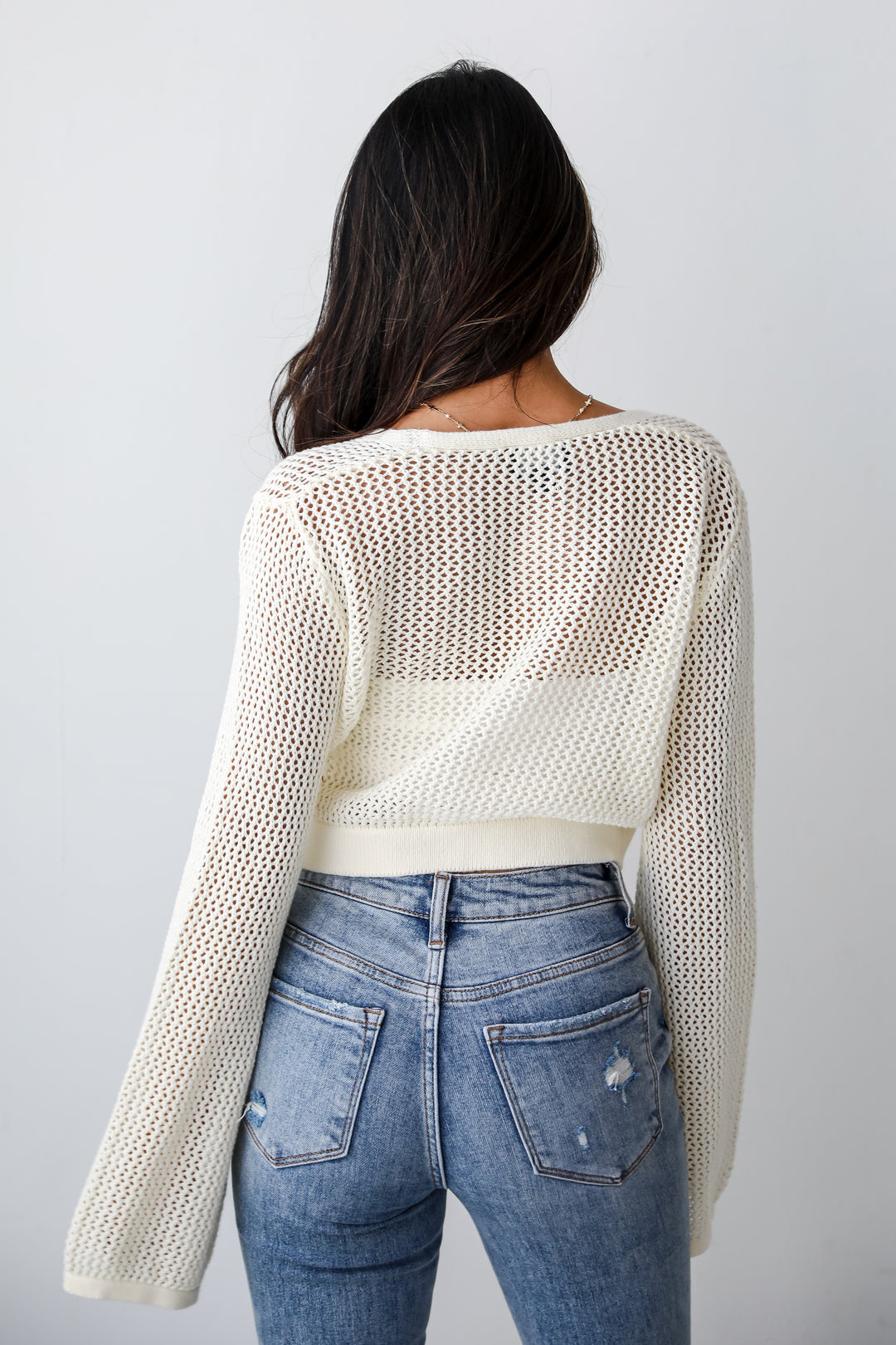 womens Ivory Crochet Knit Top