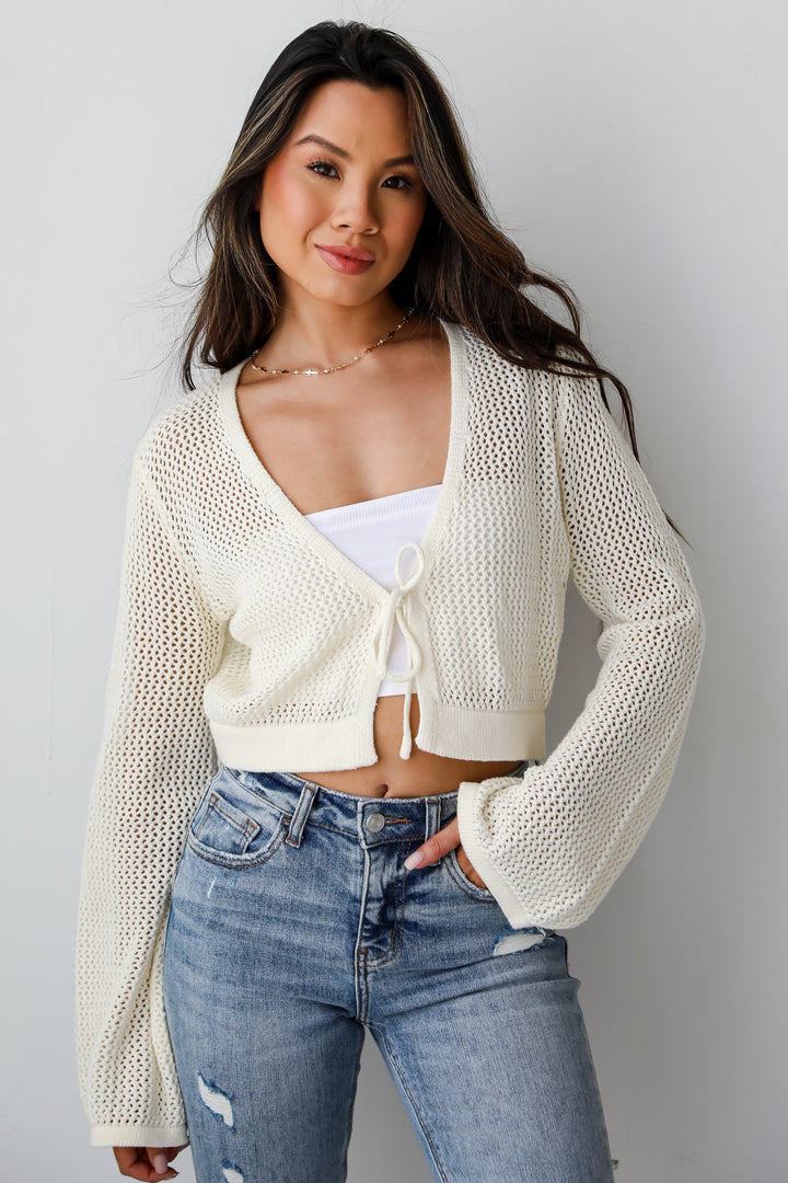 cropped Ivory Crochet Knit Top