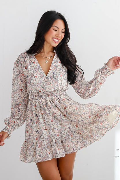 Constant Confidence Cream Paisley Floral Mini Dress