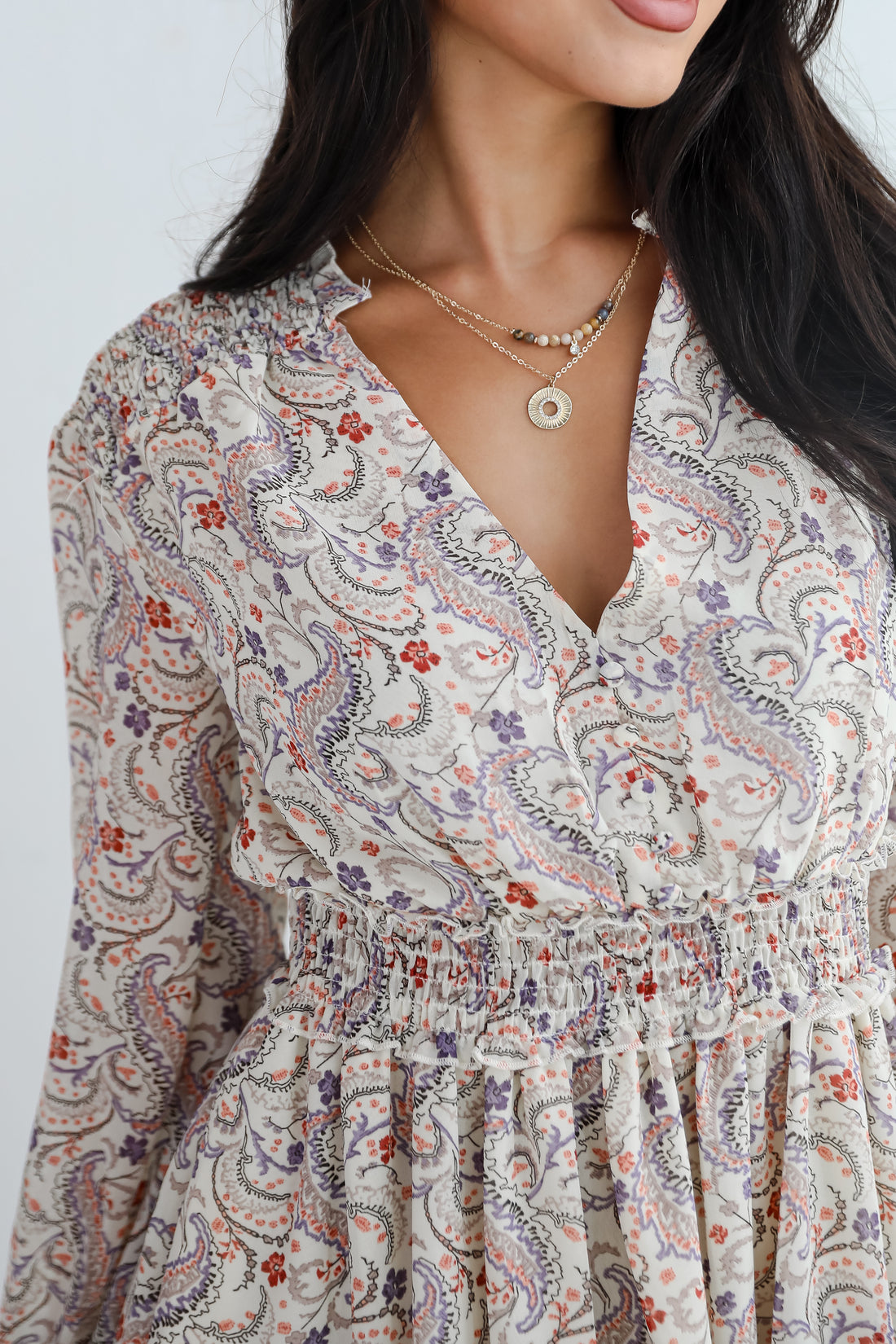 Constant Confidence Cream Paisley Floral Mini Dress