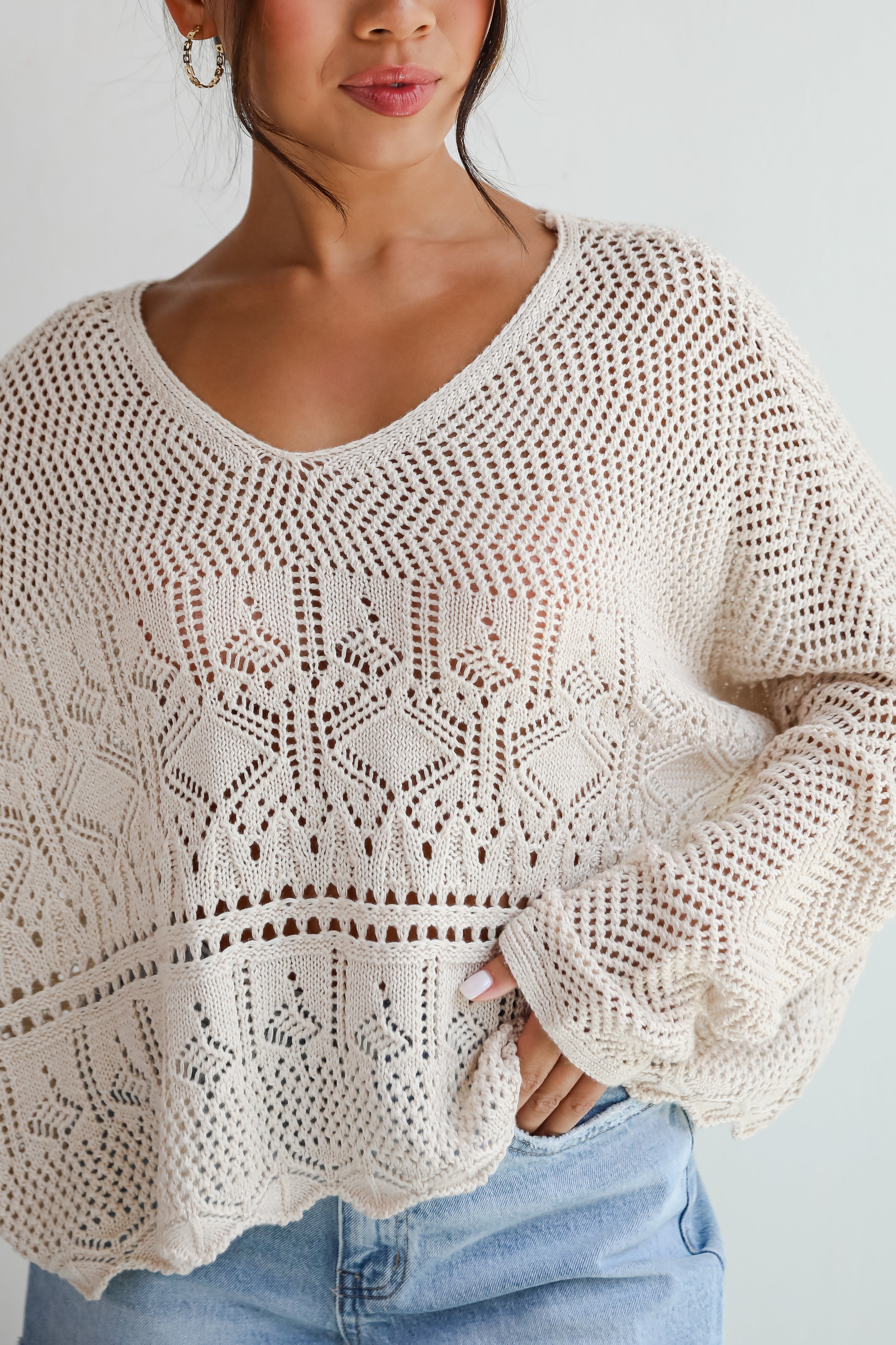 Laidback Moments Natural Crochet Knit Top