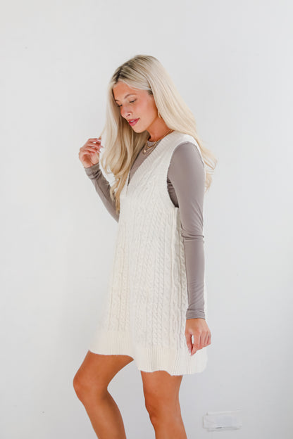 Simply Ideal Cable Knit Mini Sweater Dress