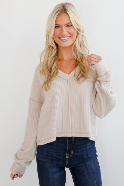 Cozy Sophisticate Cream Brushed Knit Top