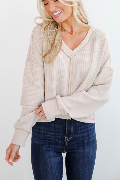 Cozy Sophisticate Cream Brushed Knit Top