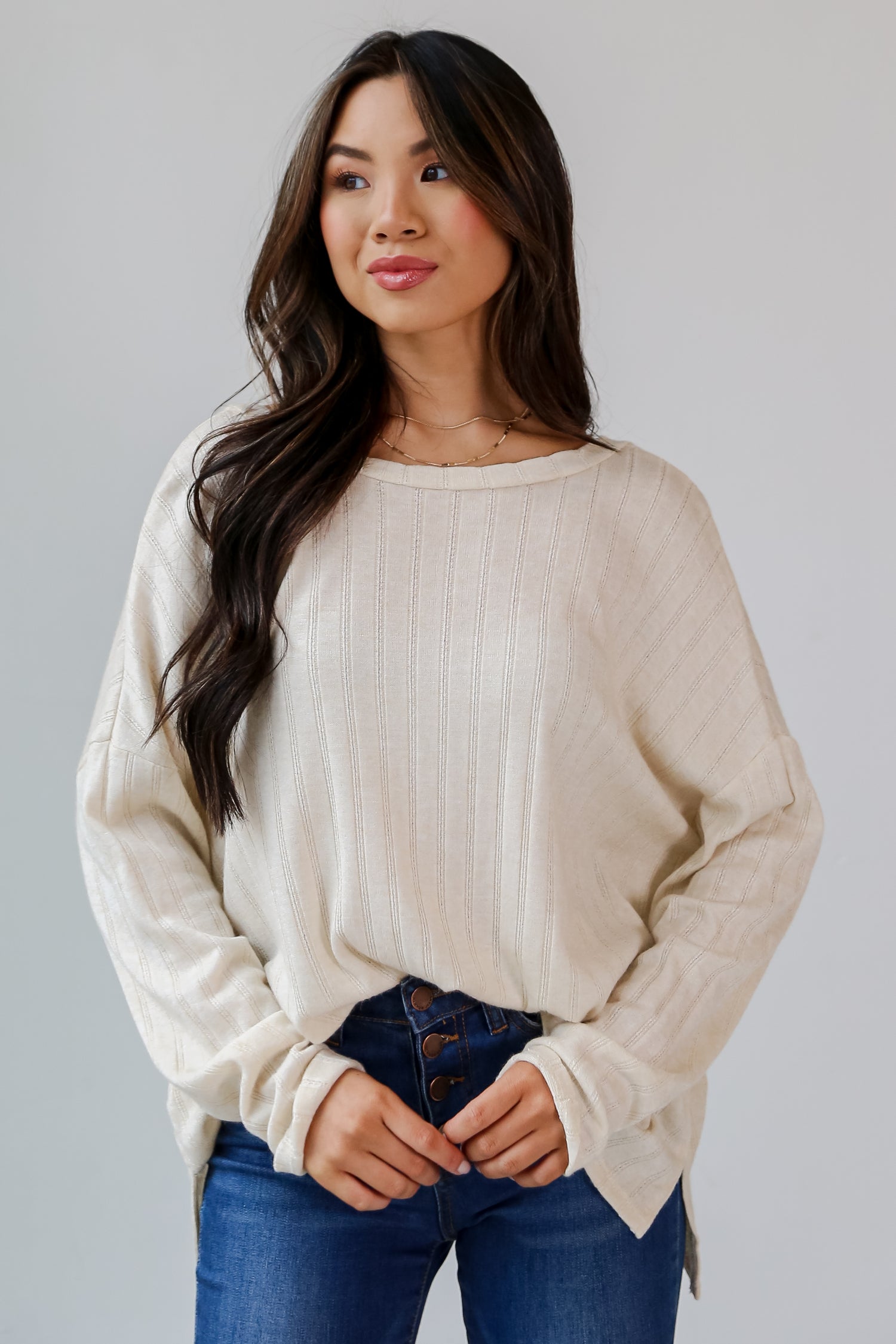 Ivory Knit Top on model