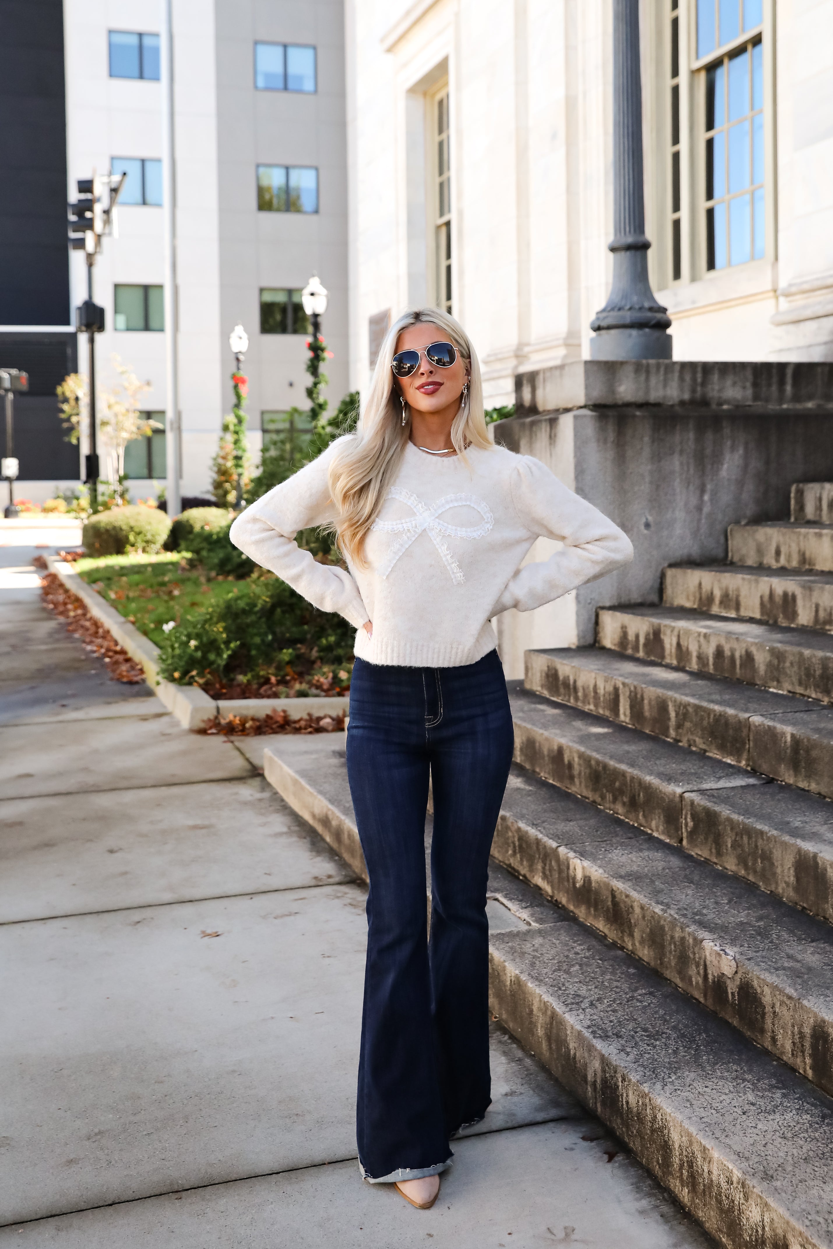 Constantly A Cutie Cream Lace Bow Sweater