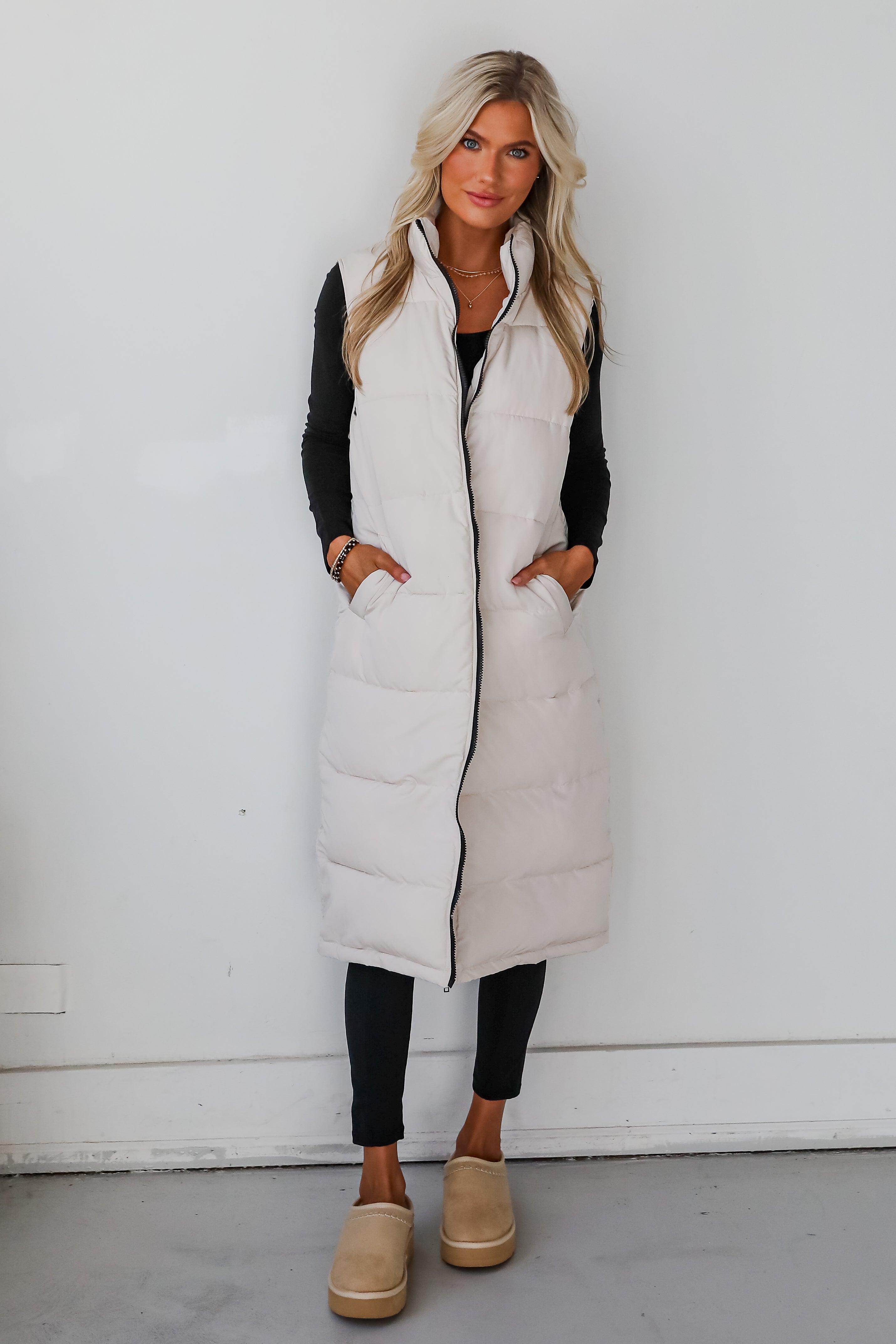 Slope Sweetie Cream Longline Puffer Vest