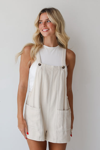 My Favorite Look Cream Denim Overall Romper