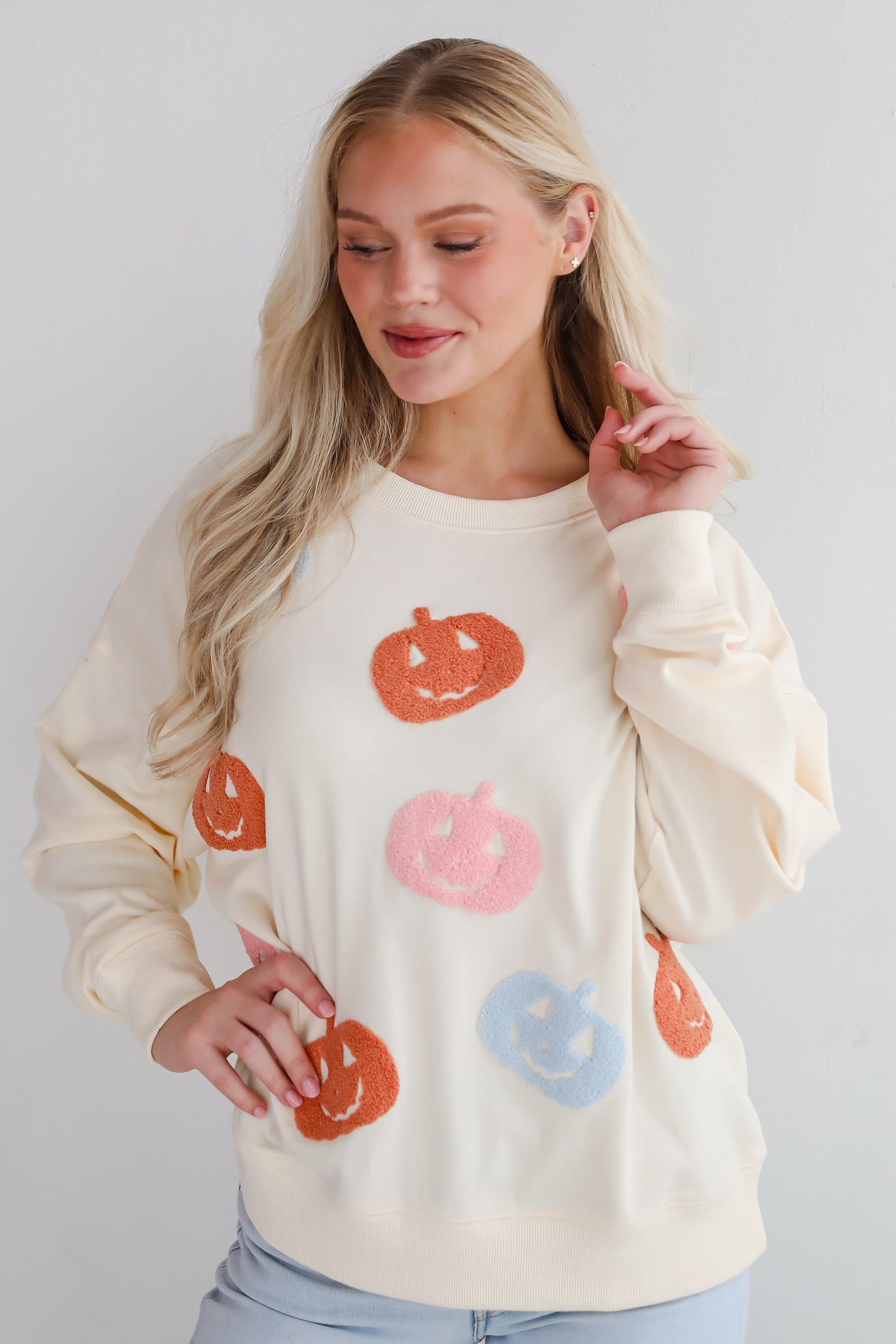 Spooky Season Cream Pumpkin Pullover