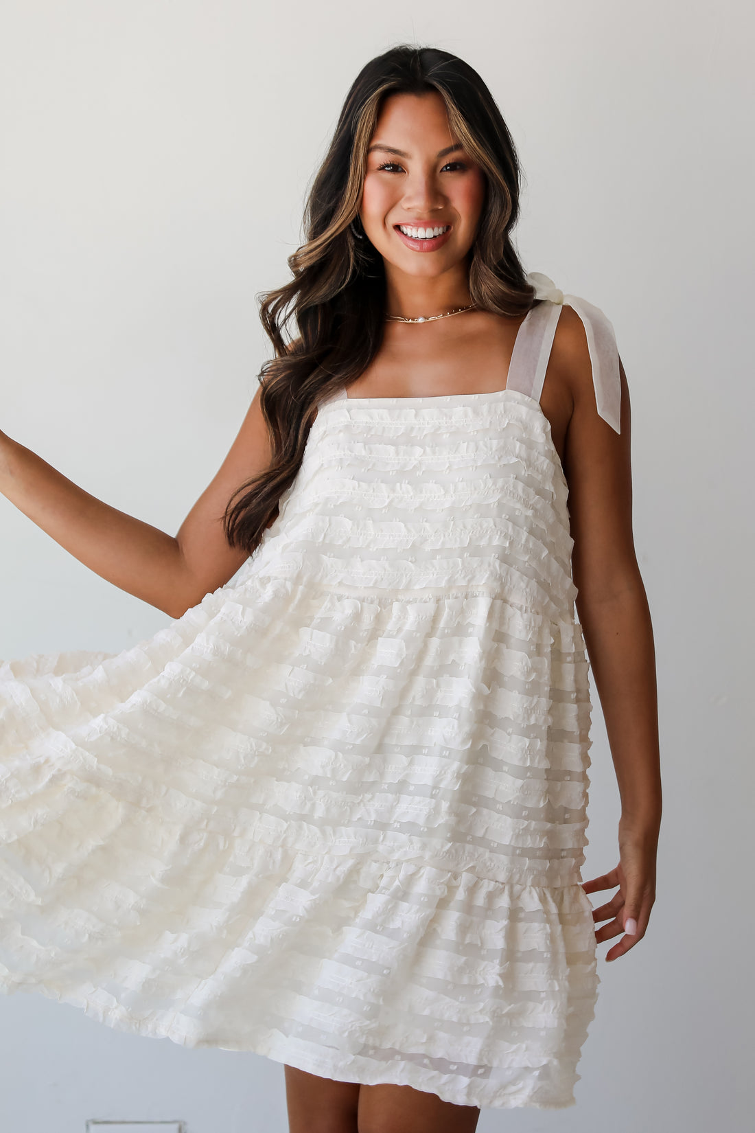 Regal Moment Cream Ruffle Mini Dress