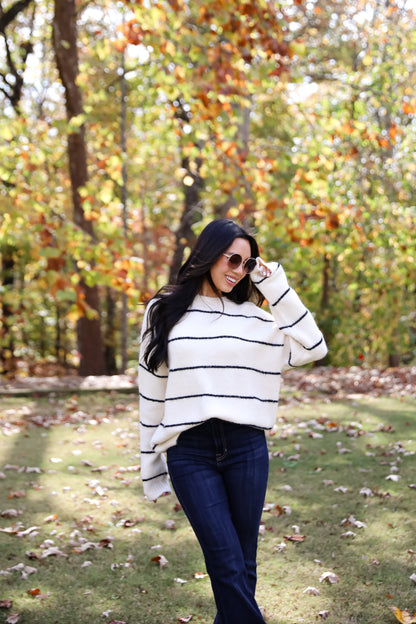 Considerable Charm Cream Striped Sweater