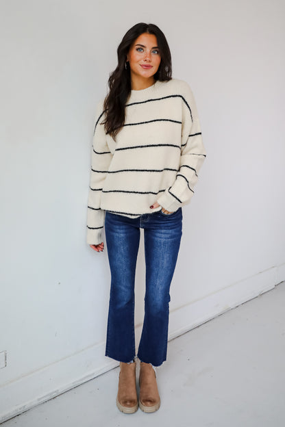 Considerable Charm Cream Striped Sweater